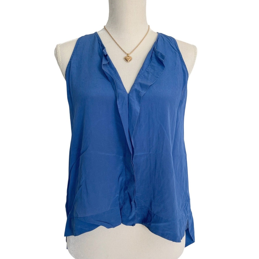 Alice + Olivia Blue 100% Silk Sleeveless Layering Top Minimalist Quiet Luxury